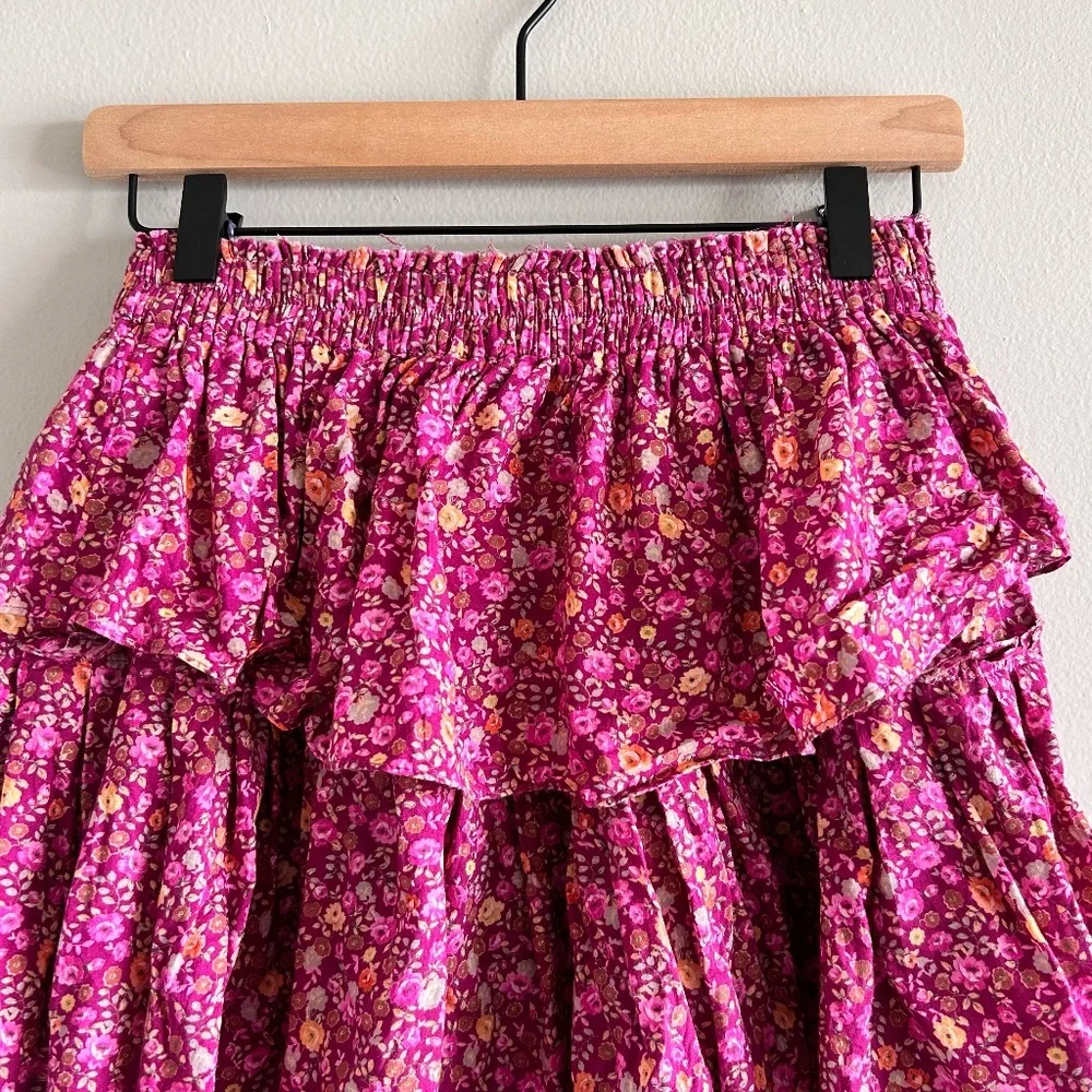 LoveShackFancy Ruffle Mini Skirt | Cherry Wine | Size Small